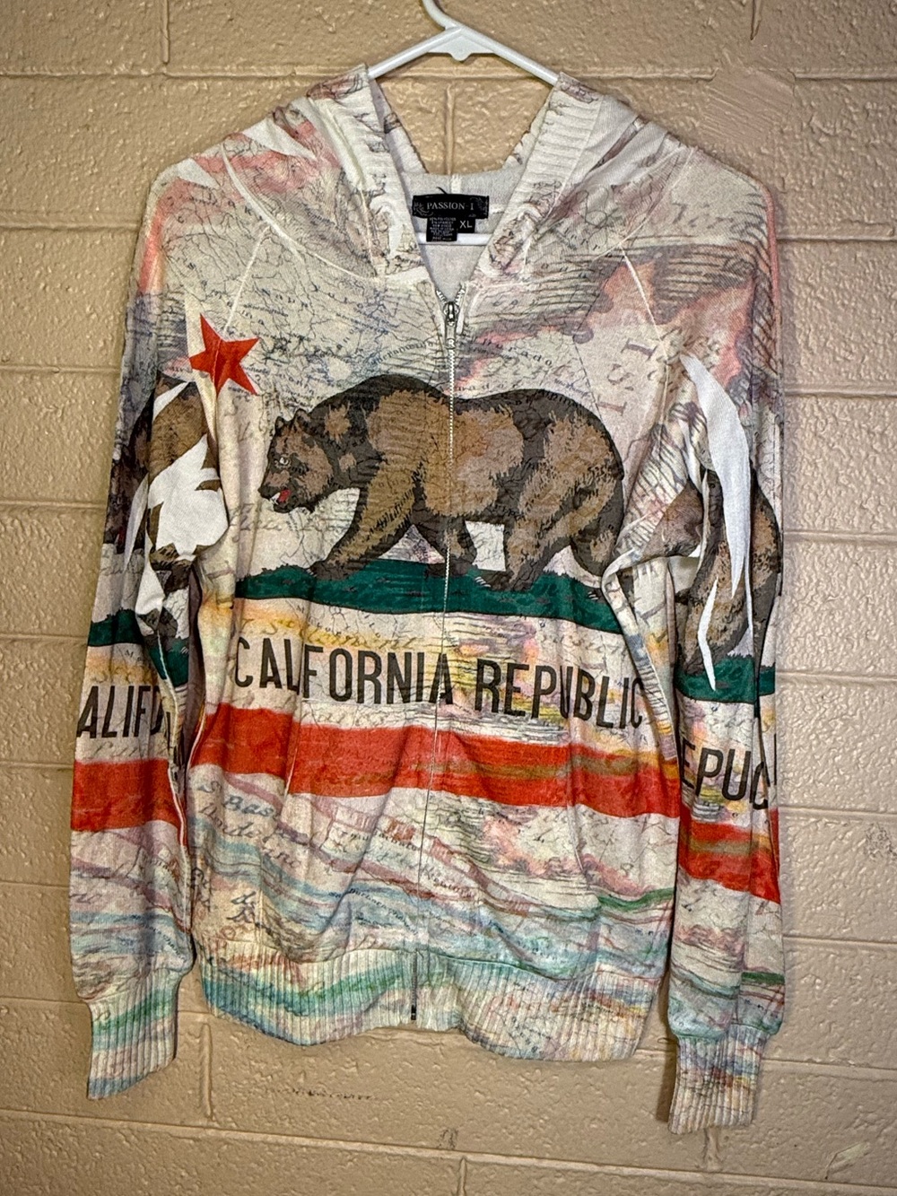 Passion-I California Republic Bear Zip-Up Hoodie - Multicolor